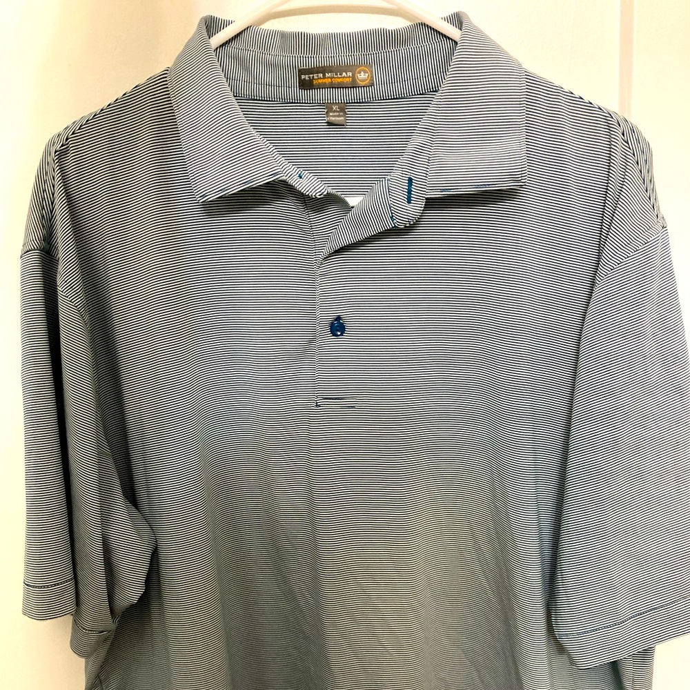 Peter Millar summer comfort polo shirt blue white stripe XL golf